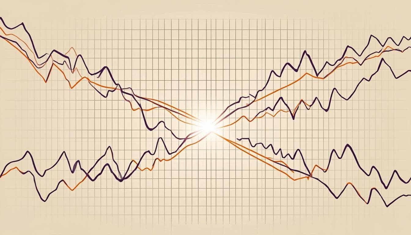 Two NPV curves crossing at a glowing crossover-rate star